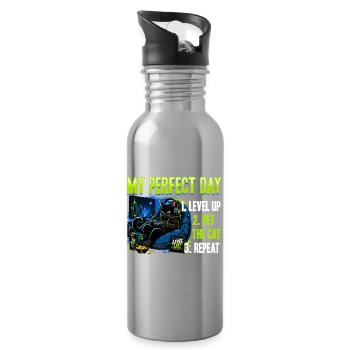 Gamer Gaming Cat Video Game - Trinkflasche mit integriertem Trinkhalm - Lightsilver - Rechts