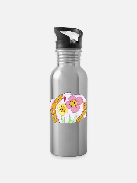 flower power - Water bottle with straw - silver