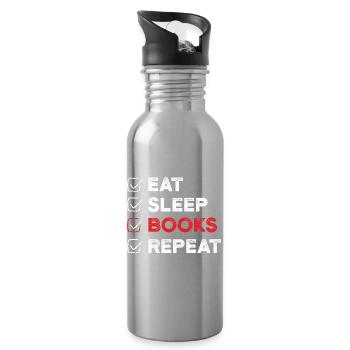 Eat Sleep Books Repeat Book Lover Gift - Water bottle with straw - silver - Right