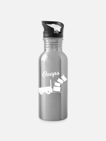 Oops Kippender Lastwagen Design - Trinkflasche mit integriertem Trinkhalm - Lightsilver