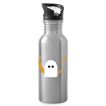 Moon Ghost Badge – Minimal Line‑Art T‑Shirt | Weiß - Trinkflasche mit integriertem Trinkhalm - Lightsilver - Rechts