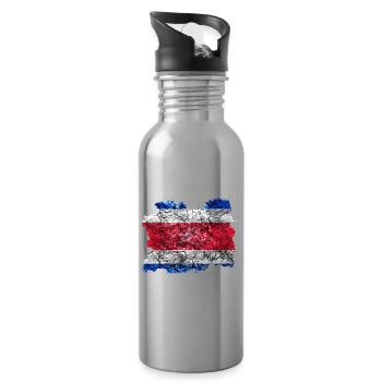 Costa Rica vintage flag - Water bottle with straw - silver - Right