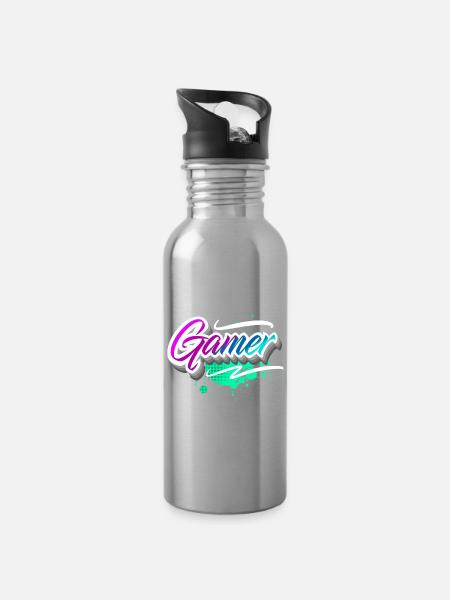 Gamer - Trinkflasche mit integriertem Trinkhalm - Lightsilver