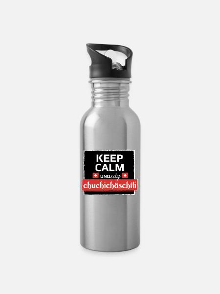 KeepCalm und Schweizerdeutsch - Trinkflasche mit integriertem Trinkhalm - Lightsilver