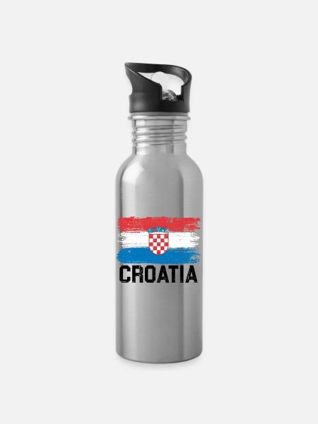 Kroatien Flagge - Trinkflasche mit integriertem Trinkhalm - Lightsilver