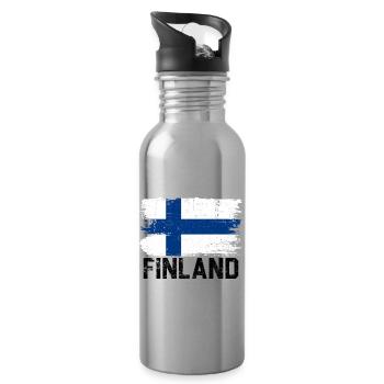 Nordic Flag Brushstroke - Water bottle with straw - silver - Right
