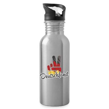 Victory Sieg Hand Deutschland - Trinkflasche mit integriertem Trinkhalm - Lightsilver - Rechts
