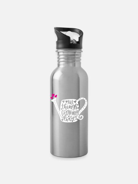Alle Dinge wachsen mit Liebe - Trinkflasche mit integriertem Trinkhalm - Lightsilver