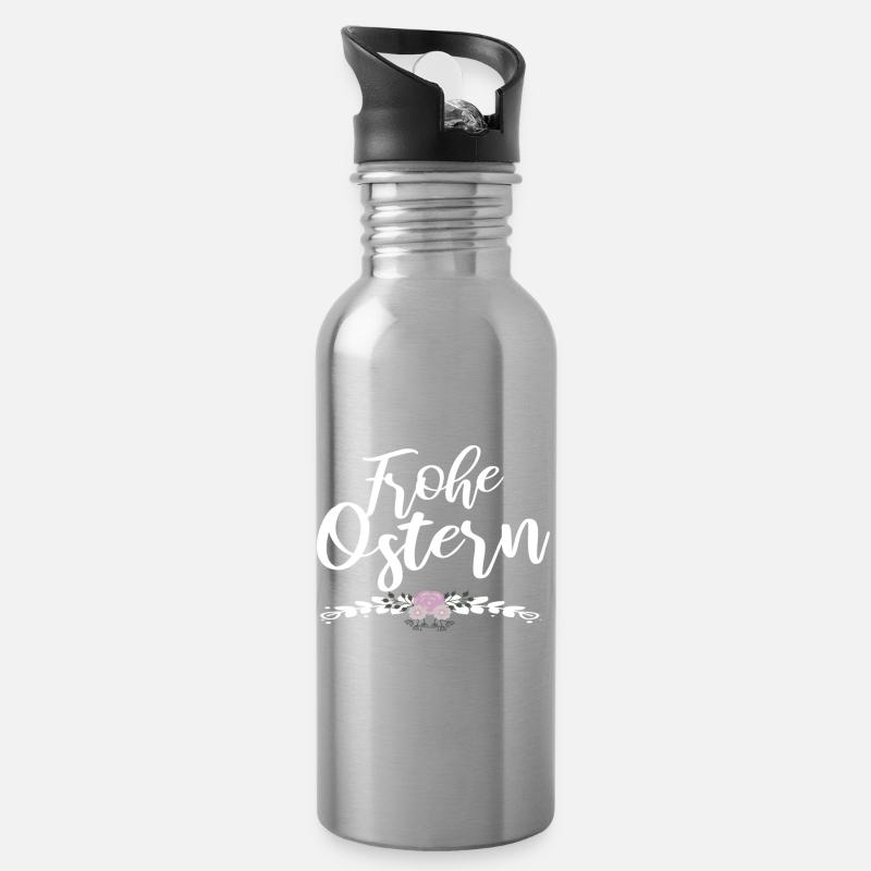 frohe Ostern - Trinkflasche mit integriertem Trinkhalm - Lightsilver