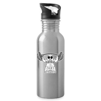 Lifting Weight - Ghost Motif - Water bottle with straw - silver - Right