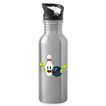 Bowling Bowling Ball Pin - Water bottle with straw - silver - Right