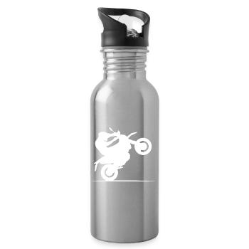 Motorcycle Biker Symbol Wheelie Cross Freestyle icon - Water bottle with straw - silver - Right