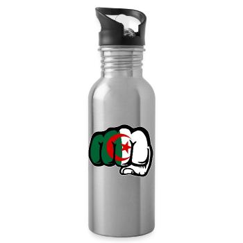 Algeria Flag Hand Fist - Water bottle with straw - silver - Right