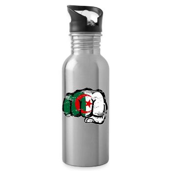Algeria Flag Hand Fist Used - Water bottle with straw - silver - Right