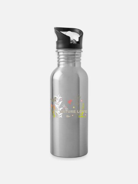 Nature Love Meadow with Insects - Water bottle with straw - silver