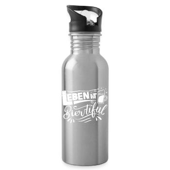Leben ist Biertiful Bier Party Grillparty Geschenk - Trinkflasche mit integriertem Trinkhalm - Lightsilver - Rechts