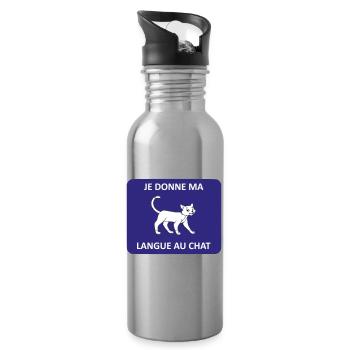 I give my tongue to the cat - Water bottle with straw - silver - Right