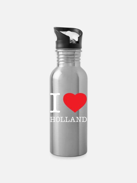 I LOVE HOLLAND - Trinkflasche mit integriertem Trinkhalm - Lightsilver