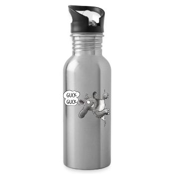 Guck Guck Tapir I Cartoon Tiermotiv - Trinkflasche mit integriertem Trinkhalm - Lightsilver - Rechts