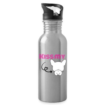 Kiss my Bulldog - Französischer Frechdachs - Trinkflasche mit integriertem Trinkhalm - Lightsilver - Rechts
