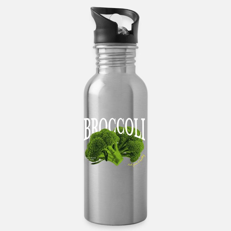 Broccoli – Aesthetic vegetable design - Water bottle with straw - silver