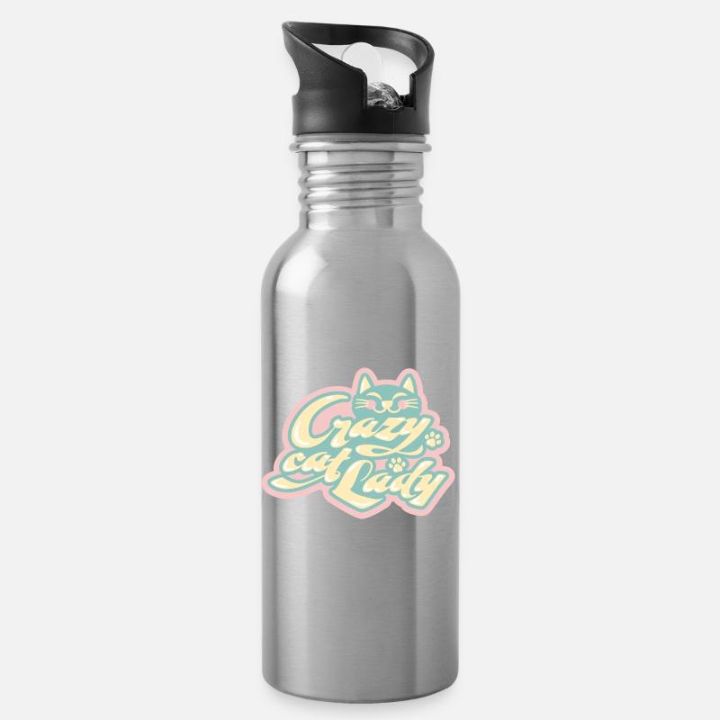 Crazy Cat Lady – Verspielte Katzenliebe - Trinkflasche mit integriertem Trinkhalm - Lightsilver