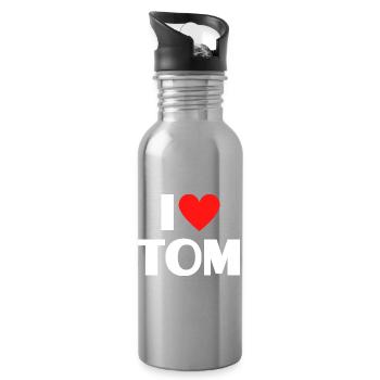 I love Tom Rotes Herz Romantischer Name Fan - Trinkflasche mit integriertem Trinkhalm - Lightsilver - Rechts