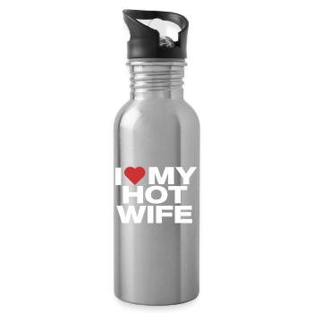 I Love My Hot Wife - Trinkflasche mit integriertem Trinkhalm - Lightsilver - Rechts