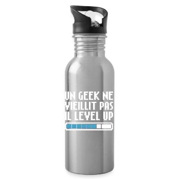 A geek doesn't get old, he level up Retro Gaming - Water bottle with straw - silver - Right