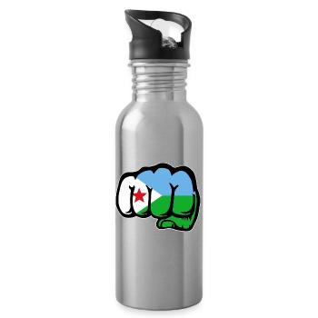 Dschibuti Flagge Faust - Trinkflasche mit integriertem Trinkhalm - Lightsilver - Rechts