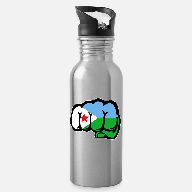 Dschibuti Flagge Faust - Trinkflasche mit integriertem Trinkhalm - Lightsilver