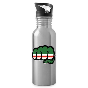 Tschetschenien Flagge Faust - Trinkflasche mit integriertem Trinkhalm - Lightsilver - Rechts