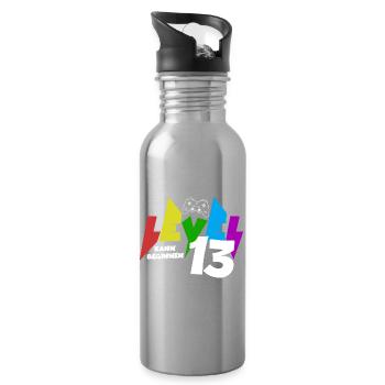 Level 13 Farbiges Gaming Motiv zum 13.Geburtstag - Trinkflasche mit integriertem Trinkhalm - Lightsilver - Rechts