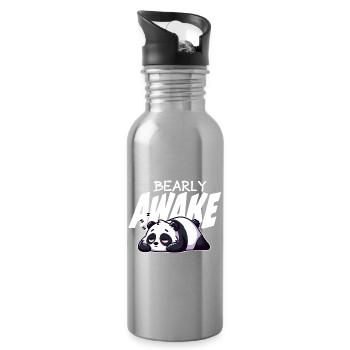 Früh erwachen Panda Illustration - Trinkflasche mit integriertem Trinkhalm - Lightsilver - Rechts