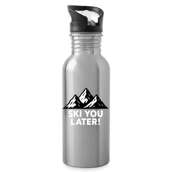 Verschneite Berge – Ski You Later! - Trinkflasche mit integriertem Trinkhalm - Lightsilver - Rechts