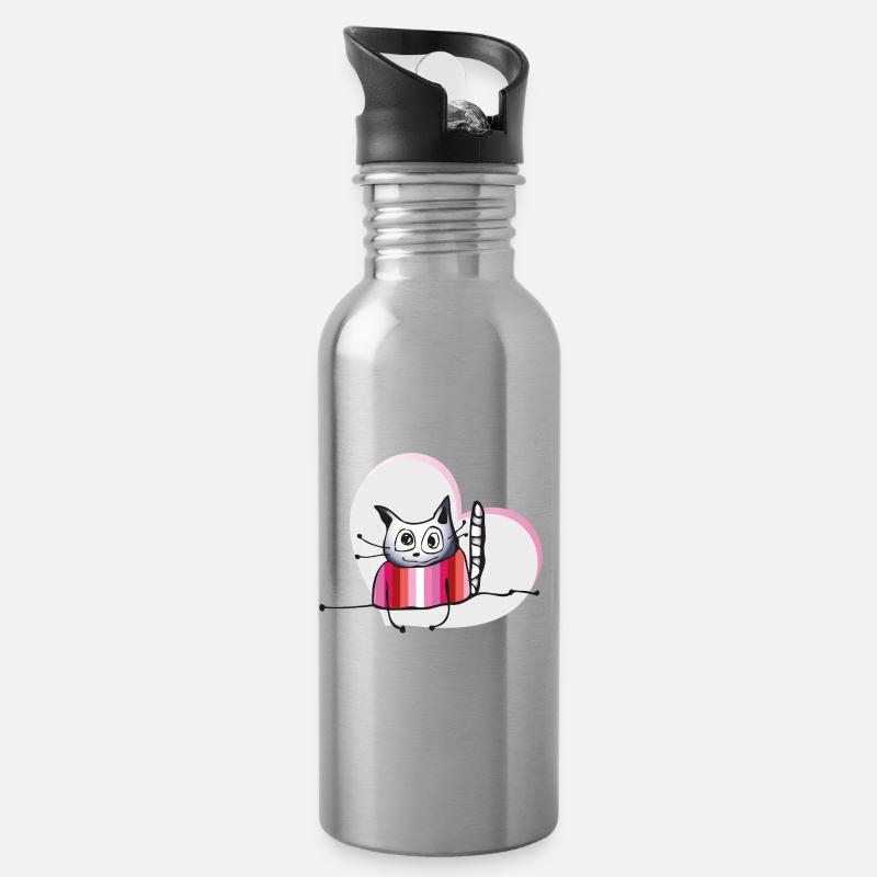 Lesbian Cat - Trinkflasche mit integriertem Trinkhalm - Lightsilver