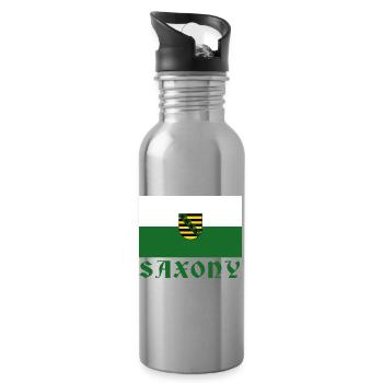 Saxony emblem flag design - Water bottle with straw - silver - Right