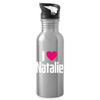 I Love Natalie Pinkes Herz Ich liebe Natalie - Trinkflasche mit integriertem Trinkhalm - Lightsilver - Rechts
