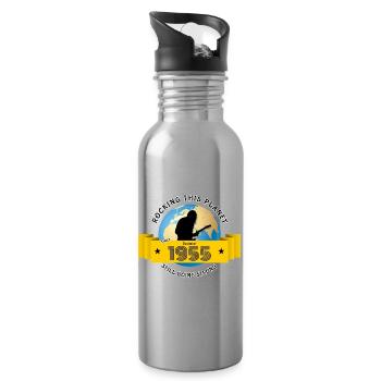 70. Geburtstag Rocking this planet since 12/1955 - Water bottle with straw - silver - Right