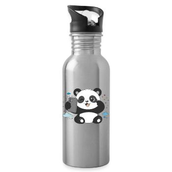 Niedlicher Panda macht Selfie – Lustiges Motiv - Trinkflasche mit integriertem Trinkhalm - Lightsilver - Rechts