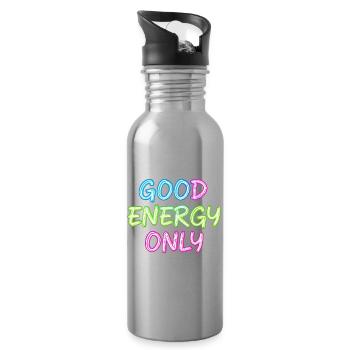 Neon Schriftzug Gute Energie Nur - Trinkflasche mit integriertem Trinkhalm - Lightsilver - Rechts