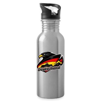 Adler with deutsche Flagge Brandenburg Gate - Water bottle with straw - silver - Right