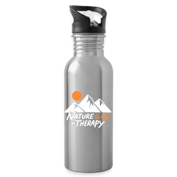 Nature is my Therapy Mountains for Hikers - Water bottle with straw - silver - Right