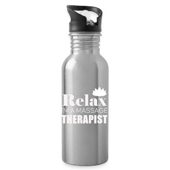 Relax Massage Therapist Logo Shirt - Water bottle with straw - silver - Right