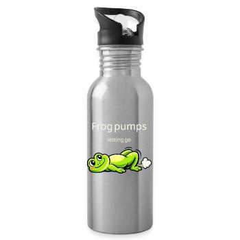 Frog Pumps Letting Go Funny Frog Saying - Water bottle with straw - silver - Right