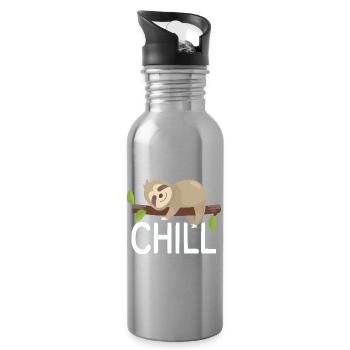 Chill sloth on branch cute relax design - Water bottle with straw - silver - Right