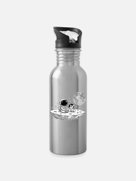 Astronaut Hund Bulldog Space - Trinkflasche mit integriertem Trinkhalm - Lightsilver