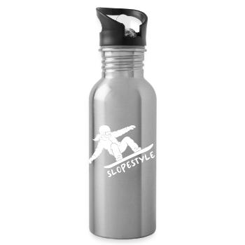 Slopestyle Snowboard Action Geschenk - Trinkflasche mit integriertem Trinkhalm - Lightsilver - Rechts