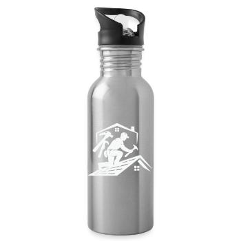 Silhouette du couvreur sur le toit - Gourde avec paille intégrée - argent clair - Droite