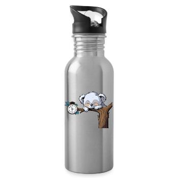 Sleeping koala on the clock branch - Water bottle with straw - silver - Right